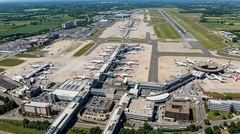 Aerial view of Gatwick Airport and its runway